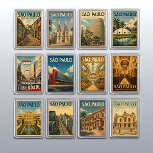 Classic Sao Paulo Fridge Magnets from Brazil featuring Edificio Copan & MASP, Travel Memory