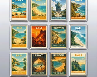 Uluwatu Fridge Magnets Set, Indonesia Travel Souvenir and Melasti Beach Kitchen Decor