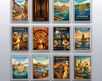 Vintage Fridge Magnets from Istanbul featuring Hagia Sophia & Galata Tower, Turkey Travel Gift