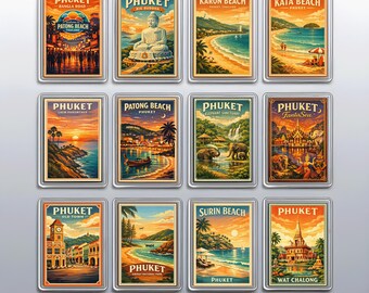 Phuket Thailand Refrigerator Magnet Designs, Retro Travel Souvenirs with Big Buddha