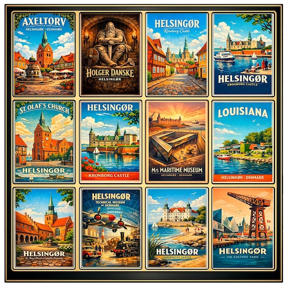 Helsingor Denmark Poster, Kronborg Castle Art, Vintage Denmark