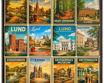 Lund Sweden Travel Poster: Cathedral Art Print, Scandinavian Decor
