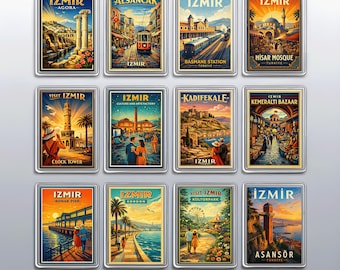 Vintage Izmir Turkey Fridge Magnet with Clock Tower & Kemeralti Bazaar, Souvenir Gift