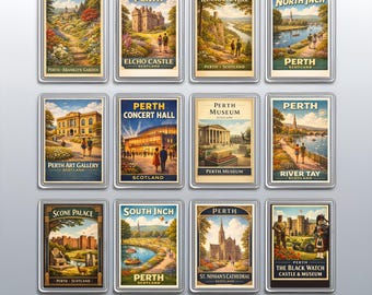 Perth Scotland Fridge Magnets with Scone Palace, River Tay & Black Watch Travel Gift