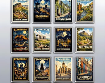 Nostalgic Edinburgh Fridge Magnet from Scotland, featuring Edinburgh Castle & Royal Mile — Souvenir Gift