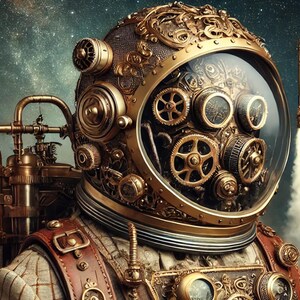 Carte postale d'astronaute steampunk victorien | Art rétro-futuriste unique | Design aventure spatiale vintage