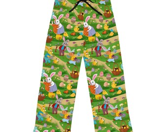 Pantalones de pijama de conejito de Pascua: ropa de estar por casa de poliéster con un toque caprichoso para mujer