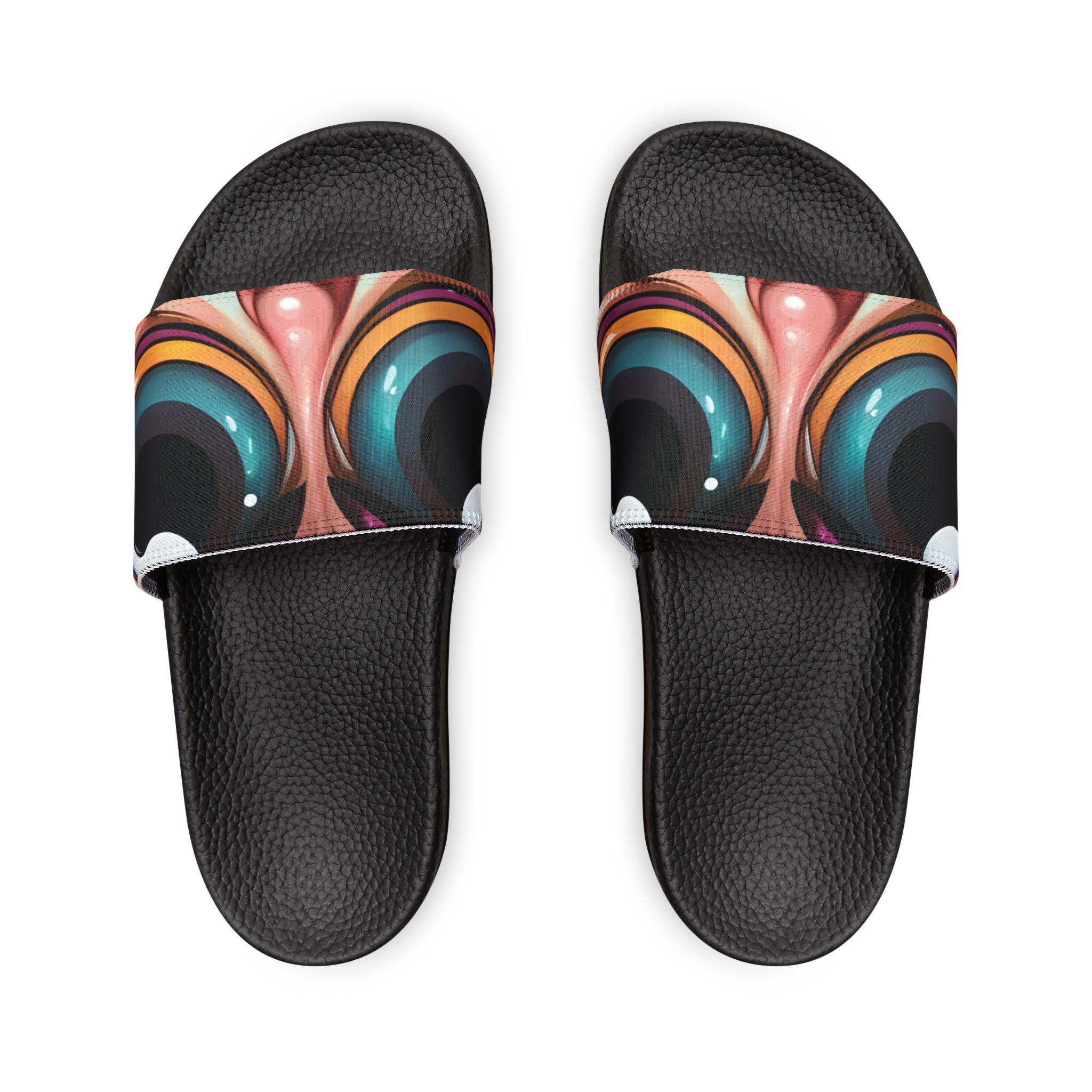 Cartoon Eyes Men's Sandals: Funny Beach Slides with Removable Straps