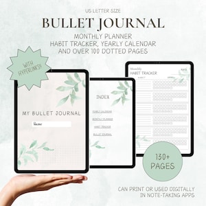 Printable Bullet Journal Undated | 2025 Bullet Journal | Printables | Bujo Template | Monthly Calendars | Yearly calendar | Habit tracker |