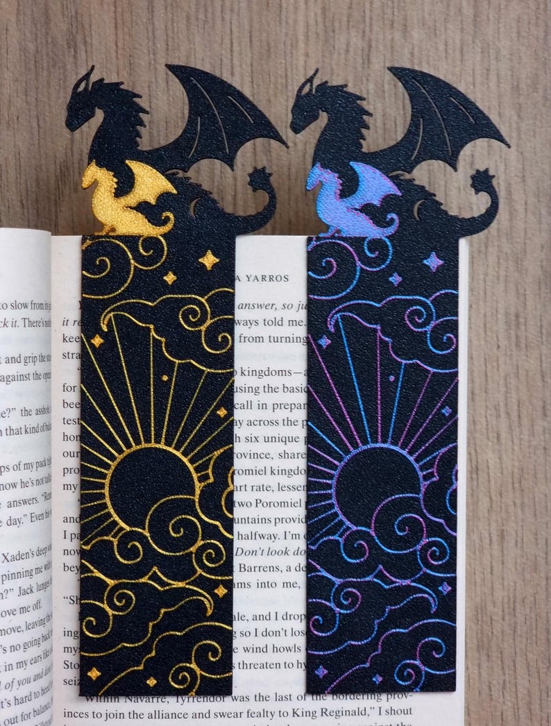 Fourth Wing Inspired Dragon Bookmark – with Tairn & Andarna (Clouds) image 3