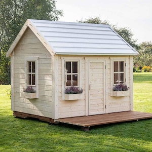 Handcrafted Wooden Playhouse for Kids – Backyard Cottage with Porch