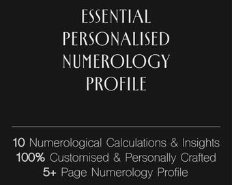 Essentieel gepersonaliseerd numerologieprofiel • 10 numerologische berekeningen en inzichten • 5+ pagina's • Volledig gepersonaliseerd
