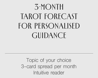 Tarotlegging voor 3 maanden • Gepersonaliseerde prognose van maand • Maandelijks uitgespreid met 3 kaarten (pdf)