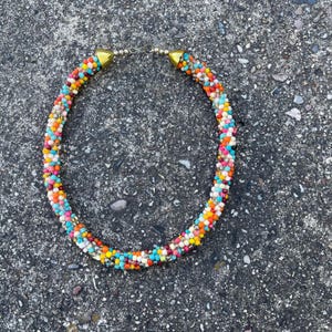 Handmade Multicolor Beaded Necklace from Nepal, Chunky Boho Statement Jewelry, Festival Tribal Necklace, Colorful Woven Beads Choker