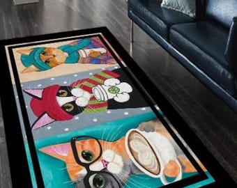 Cat Pattern Kitchen Dining Room Runner Rug / Mat Non-Slip Machine Washable