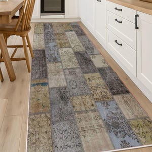 Non Slip Washable Patchwork Retro Vintage Patterned Distressed Turkish Style Carpet Kitchen Runner Rug