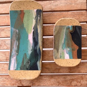 Handbuilt Ceramic Serving Platter, Rectangular Curved Stoneware Plate, Modern Tray for Sushi Fruit & Appetizers, Unique EK ART Pottery