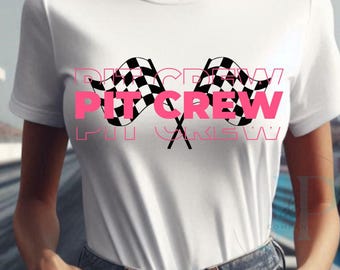 Pit Crew Shirt - Race Day Tee for Women - Checkered Flag Racing T-Shirt - Motorsports Crew Shirt - Drag Racing Girlfriend Wife Shirt