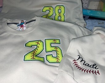 Custom Softball Glitter Sweatshirt, Softball Mom Crewneck, Custom Name and Number Softball Sweater, Personalized Softball Sweater