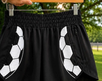 Soccer Glitter Athletic Shorts | Soccer Mom Game Day Shorts | Women's Soccer Apparel | Soccer Ball Glitter Shorts