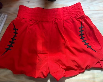 Red Glitter Football Shorts | Women's Football Game Day Shorts | Football Spirit Wear | Football Mom Athletic Shorts | Custom RED Shorts