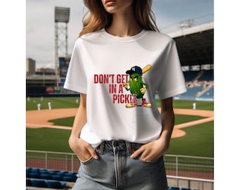 Funny Baseball T-Shirt - “Don’t Get in a Pickle” - Cute Pickle Graphic Tee - Sports Humor Tee - Gift for Baseball Fans - Unisex Game Day Tee