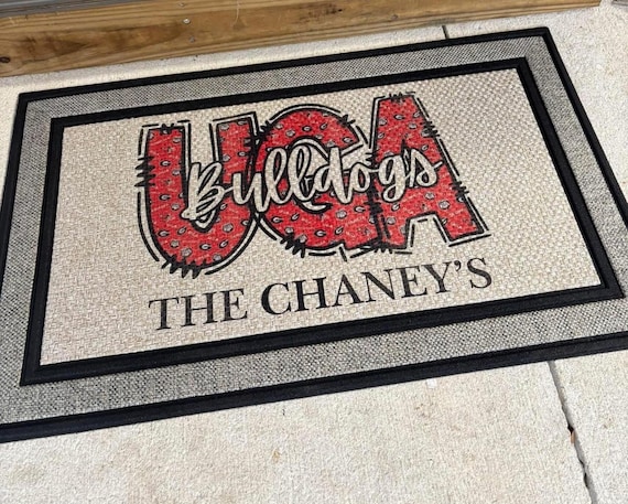 Georgia Bulldogs Doormat | 18x30 Indoor Outdoor Rug | UGA Team Spirit Entryway Mat | Personalized Family Name | College Football Fan Gift
