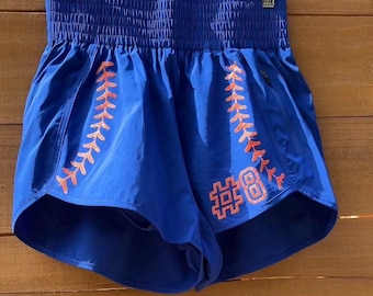 Softball Mom Athletic Shorts – Royal Blue Glitter Lace, Game Day Outfit