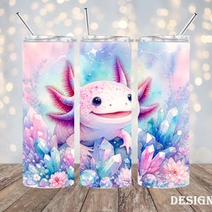 Personalised 600ml Stainless Steel Tumbler - Cute Axolotl Design - Hot & Cold Drinks Travel Cup with Straw