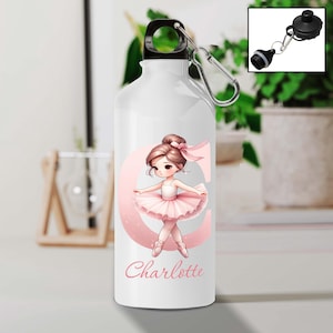 Personalised Ballerina Water Bottle - Custom Name & Initial Design - 600ml Aluminium Sports Bottle - Ballet Gift for Girls