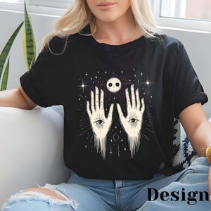 Kolekcja koszulek Mystical Hands – 4 wyjątkowe niebiańskie wzory, niebiańska estetyka dłoni, oczu, księżyca, wspaniały prezent