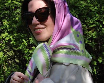 Silk Twill Scarf , Silk Square Scarf , Organic Silk Neck Scarf ,  Mother’s Day Gift Idea ,  Summer Scarf Patterned ,  Silk  Bandana ,