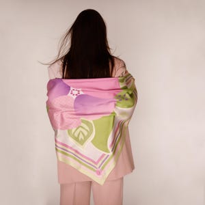 100% Silk Twill Scarf, Woman Silk Scarf, Silk Bandana, Pink Silk Scarf, Fashion Scarf,  Designer Silk Scarf, Floral Silk Scarf, Gift for Her