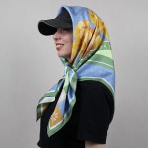 Floral Silk Bandana: Italian Silk Scarf, Hand-Drawn Design