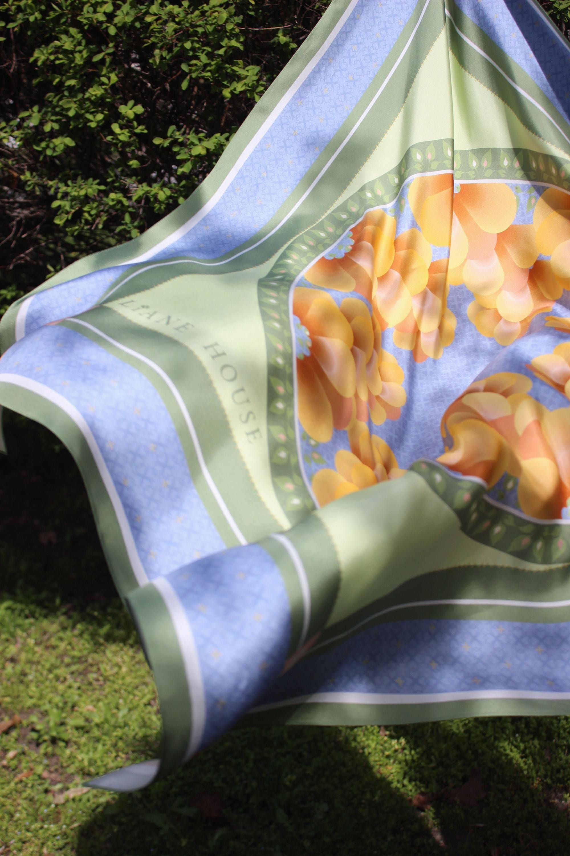 Italian Silk Scarf: Hand-Drawn Marigold Design - Liane House