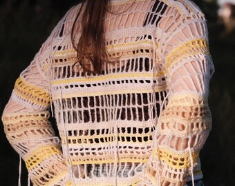 Chunky Crochet Crop Top: Handmade White Cotton Boho Blouse