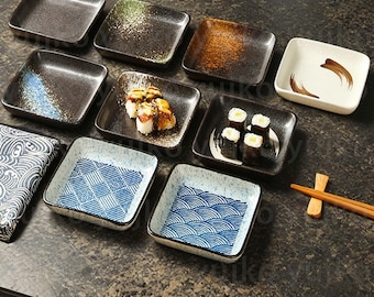 Handmade Japanese Sushi Plate, Porcelain Square Dish Serving Tableware, Ceramic Dipping-Sauce Dish, Soy Sauce Plate For Sushi Lovers Gift
