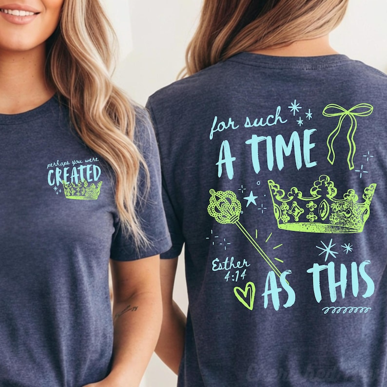 For Such a Time Queen Esther Christian Doodle Shirt, Summer Women Ministry Tshirt, Bright Religious Gift, Faith Church T-Shirt, Jesus Tee image 5