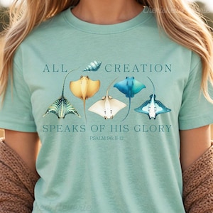 Christian Ocean Stingray Women Shirt, Bible Verse T-Shirt, Religious Faith Tee, Coastal Sea Life Gift, Nautical Jesus Tshirt, Gods Creation