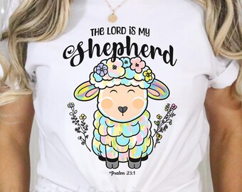Christian Women Cute Sheep Tshirt, Easter Religious Gift, Faith Based Tee, Jesus My Shepherd, Trendy Brushstroke Shirt, Bible Verse Apparel