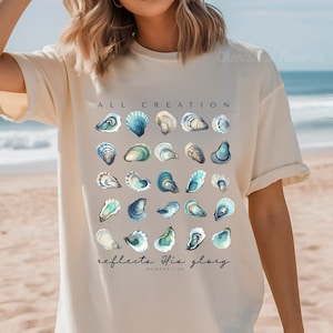 Maglietta da donna con conchiglie di ostriche dell'oceano cristiano, maglietta con versetti della Bibbia, maglietta con abbigliamento religioso, regalo con vita marina costiera, maglietta religiosa, maglietta per gli amanti di Gesù