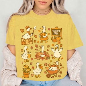 Camiseta de ganso tonto de otoño, camiseta acogedora de otoño, camiseta de calabaza linda, camiseta de animal caprichoso, regalo de dibujos animados alegres, camiseta de cosecha de otoño, Acción de Gracias