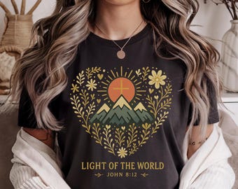 Christian Light Nature Women Shirt, Bible Verse Sun T-shirt, Faith Heart Tee, Church Religious Gift, Women Ministry Tshirt, Jesus Lover