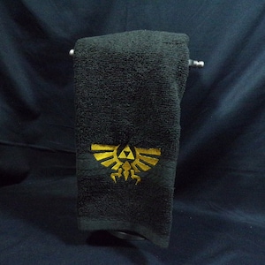 MADE TO ORDER - Video game Hero and princess crest inspired embroidered hand towel geeky nerdy bathroom gift