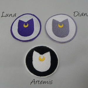 MADE TO ORDER - 2 inch Purple White Black Moon Cat iron on patch - choice of one -
