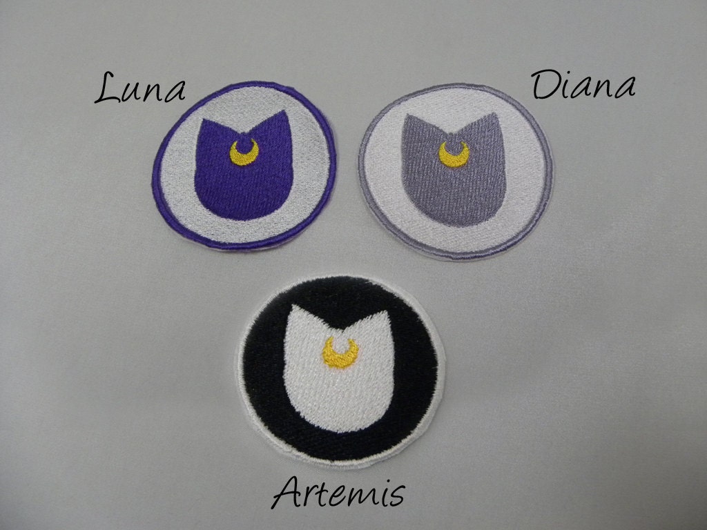 Luna and Artemis Patch, Iron On patch, embroided, anime patch, applique  Sailor Moon, Various sizes from 2,7 in to 11,8 in, Balck Friday