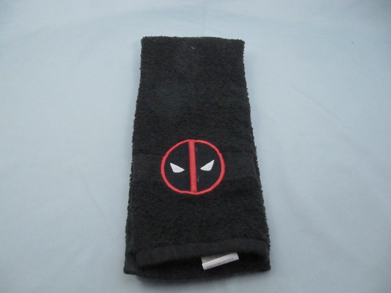 MADE TO ORDER - Anti-hero comic book inspired embroidered hand towel geeky nerdy bathroom gift image 3