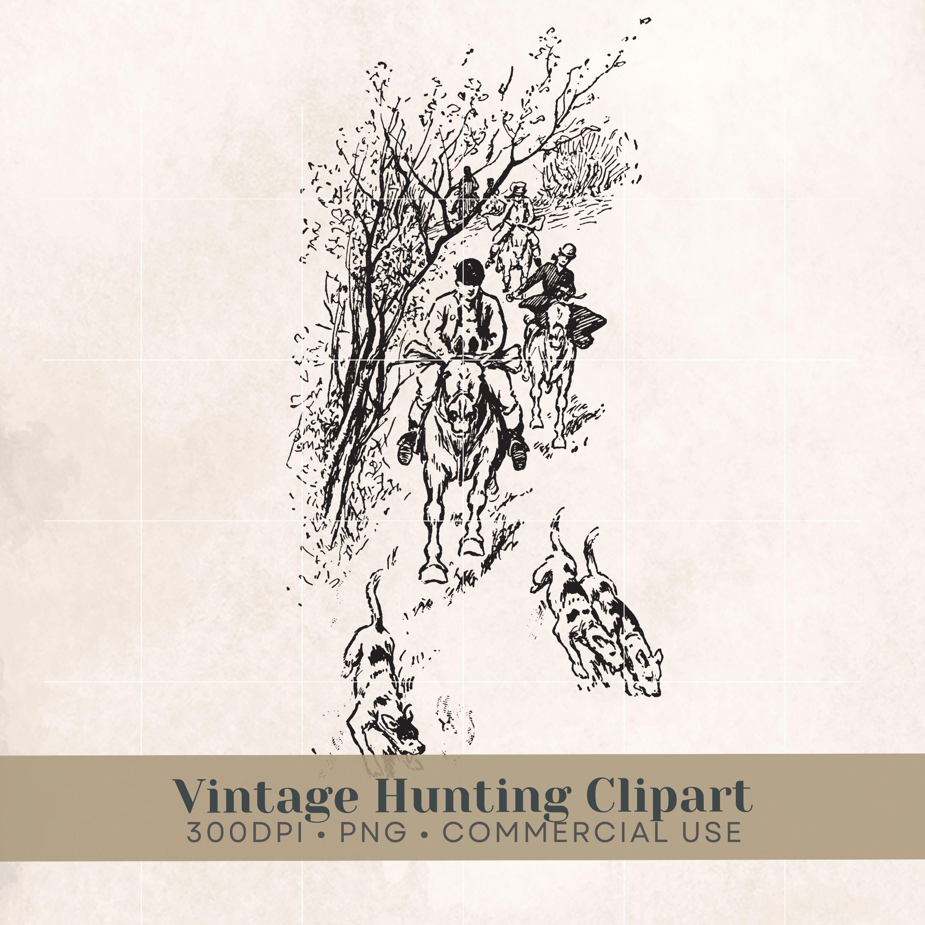 Hunt Line Drawing Vintage Hunting Clipart Printable Clip Art Digital Download, Hunting ...