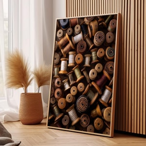 Antiker Baumwollrollen Print | Vintage Holzspulen Nähgarnrollen | Wall Art DRUCKBARE Digital Download | Fotografie | Raumdekor Ästhetik