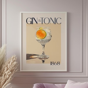 Gin & Tonic-cocktailprint | Muurkunst AFDRUKBARE digitale download Gin Parlor Home Bar Club Drink Speakeasy Art Deco Mixology Decor Aesthetic